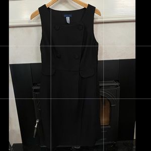 J. Crew Black Sleeveless Wool, Lined Dress with Button Details